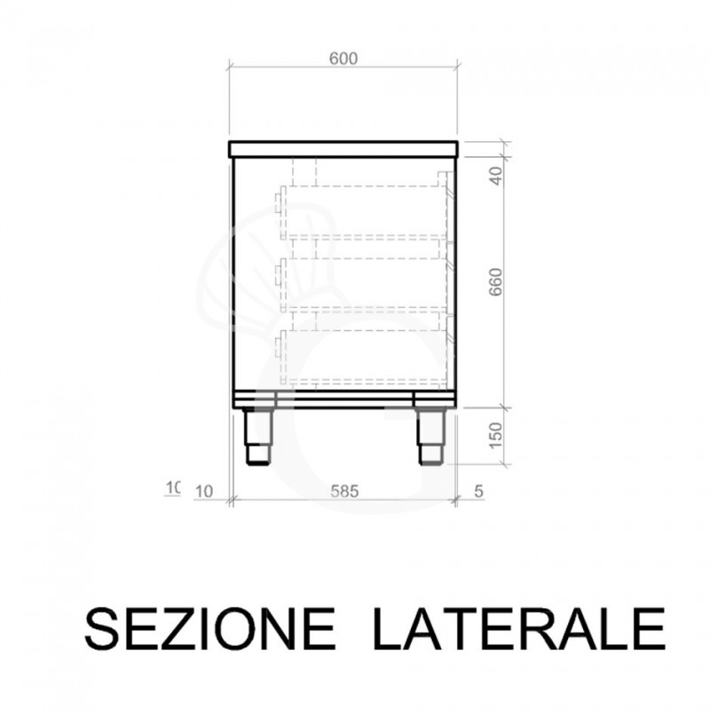 Cassettiera in acciaio inox con 3 cassetti, L 400 x P 600 x H 850 mm