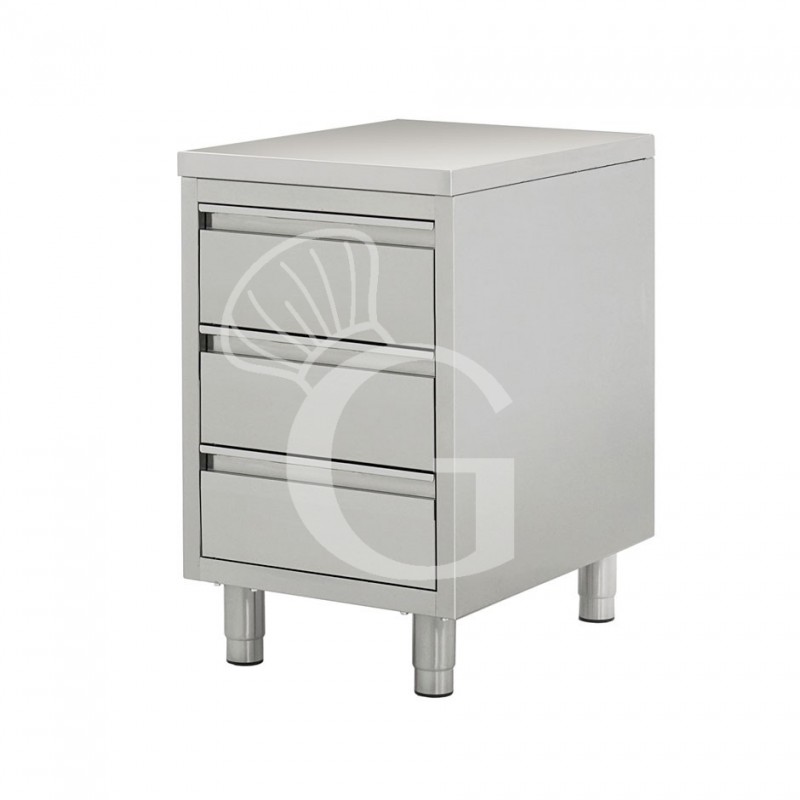 Cassettiera in acciaio inox con 3 cassetti, misure 500x600x850mm