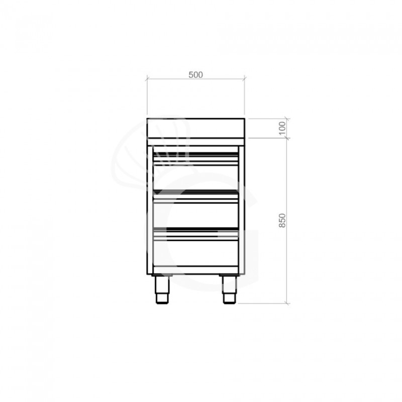 Cassettiera in acciaio inox 3 cassetti e alzatina, L 400 x P 600 x H 950 mm