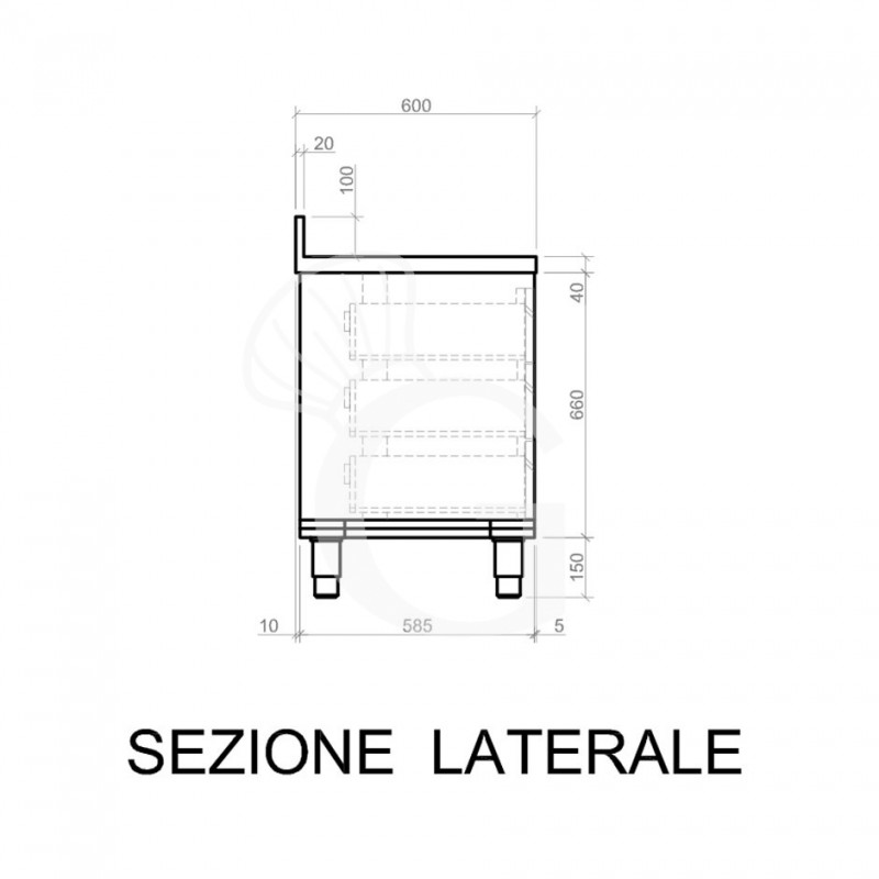 Cassettiera in acciaio inox 3 cassetti e alzatina, L 400 x P 600 x H 950 mm