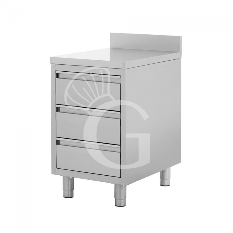Cassettiera in acciaio inox 3 cassetti e alzatina, misure500x600x950mm