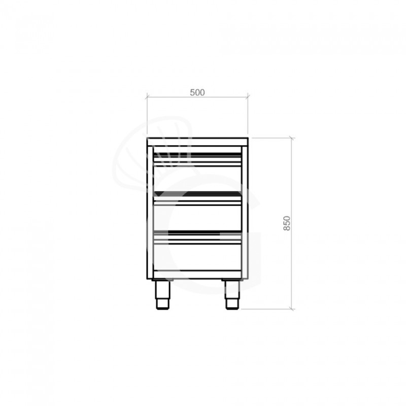Cassettiera inox con 3 cassetti, L 400 x P 700 x H 850 mm