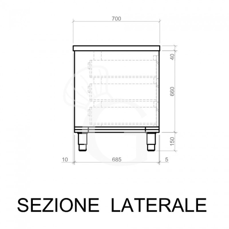 Cassettiera inox con 3 cassetti, L 400 x P 700 x H 850 mm