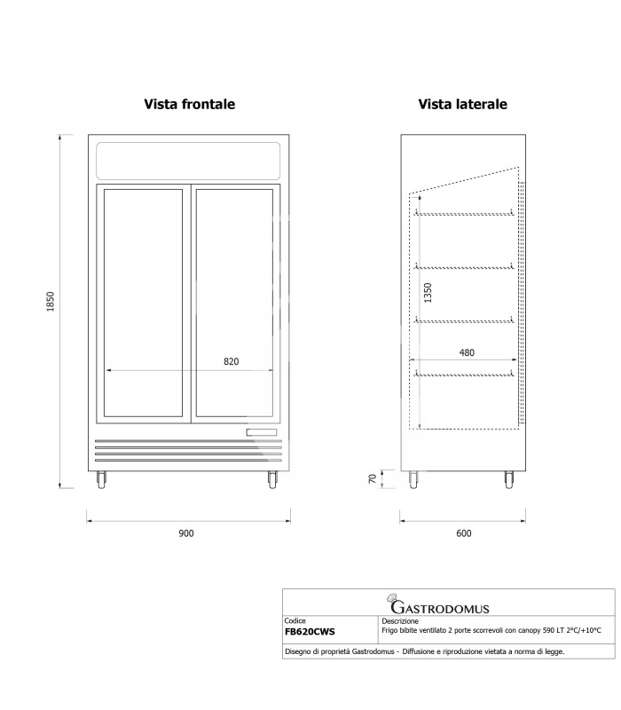 Frigo bibite ventilato 2 porte scorrevoli con canopy 590 LT 2°C/+10°C colore bianco