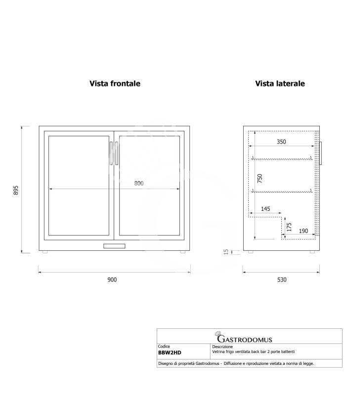 Vetrina frigo ventilata da banco o retrobanco orizzontale 2 porte battenti 200 LT - temperatura +2°C/+10°C