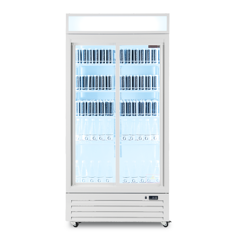 Frigo bibite ventilato 2 porte scorrevoli con canopy 590 LT 2°C/+10°C colore bianco