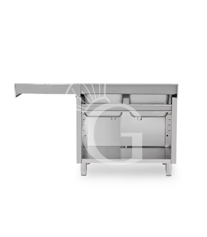 Lavello armadiato vano lavastoviglie,2 vasche,gocciolatoio destra,L1800xP700xH965mm - con foro rubinetto Ø 32 mm