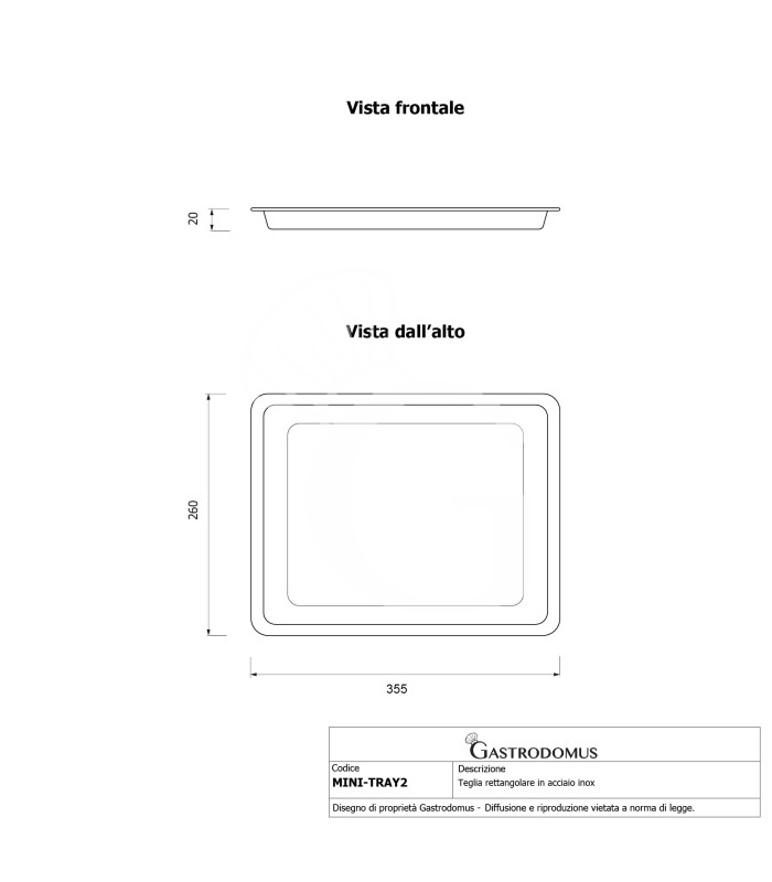Teglia Rettangolare microforata in acciaio inox AISI 304 - L 607 x P 407 mm