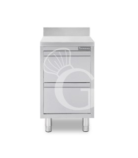 Cassettiera in acciaio inox con 2 cassetti e alzatina, L 400 x P 600 x H 950 mm