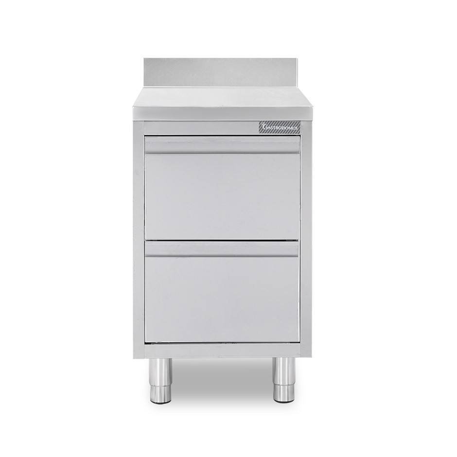 Cassettiera in acciaio inox con 2 cassetti e alzatina, L 400 x P 600 x H 950 mm