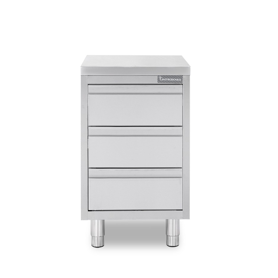 Cassettiera in acciaio inox con 3 cassetti, L 400 x P 600 x H 850 mm
