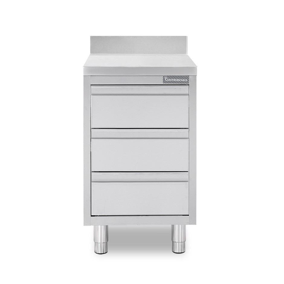 Cassettiera in acciaio inox 3 cassetti e alzatina, L 400 x P 600 x H 950 mm