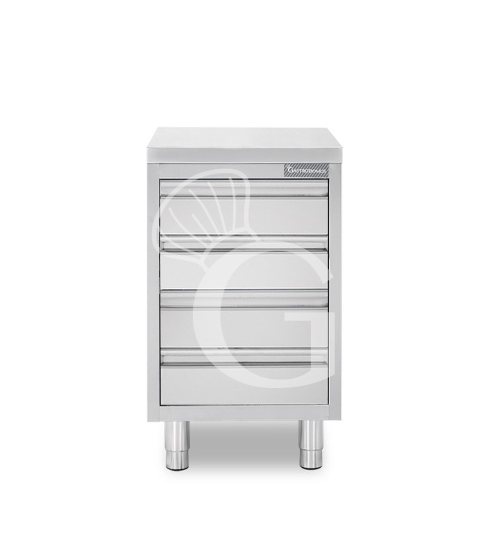 Cassettiera in acciaio inox con 4 cassetti, L 400 x P 600 x H 850 mm