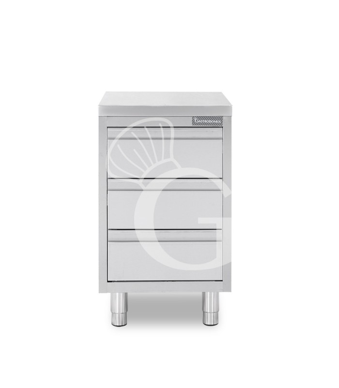 Cassettiera inox con 3 cassetti, L 400 x P 700 x H 850 mm