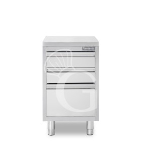 Cassettiera in acciaio inox con 2 cassetti e un cassettone, L 400 x P 600 x H 850 mm