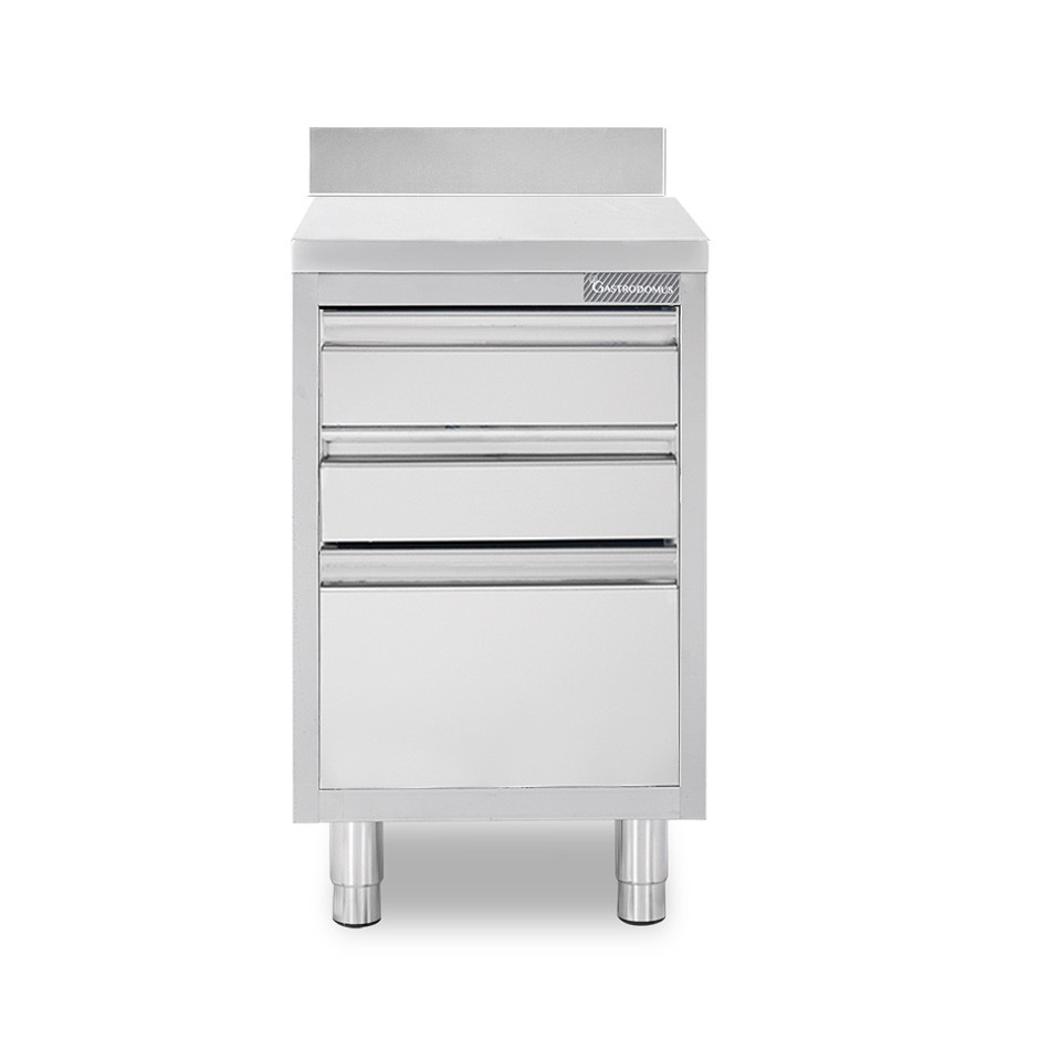 Cassettiera in acciaio inox con 2 cassetti, un cassettone, alzatina, L 400 x 600 x H 950 mm