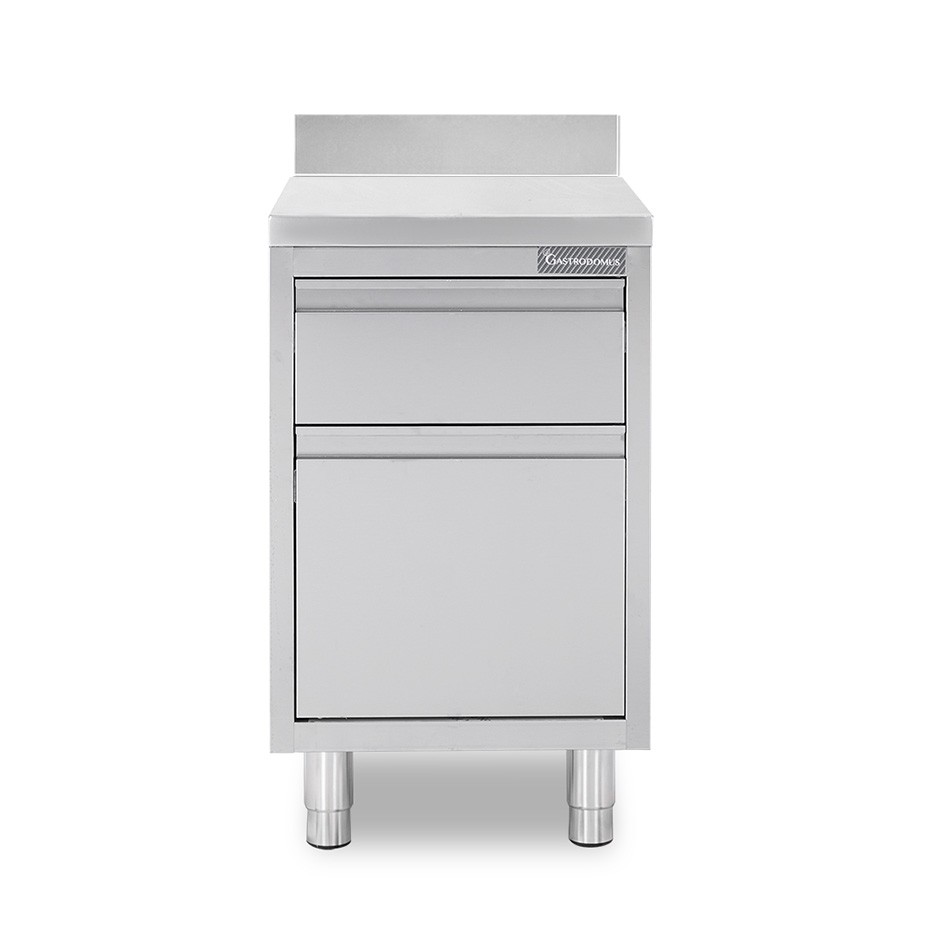 Cassettiera in acciaio inox con cassetto, bottigliera, alzatina, L 500 x P 600 x H 950 mm