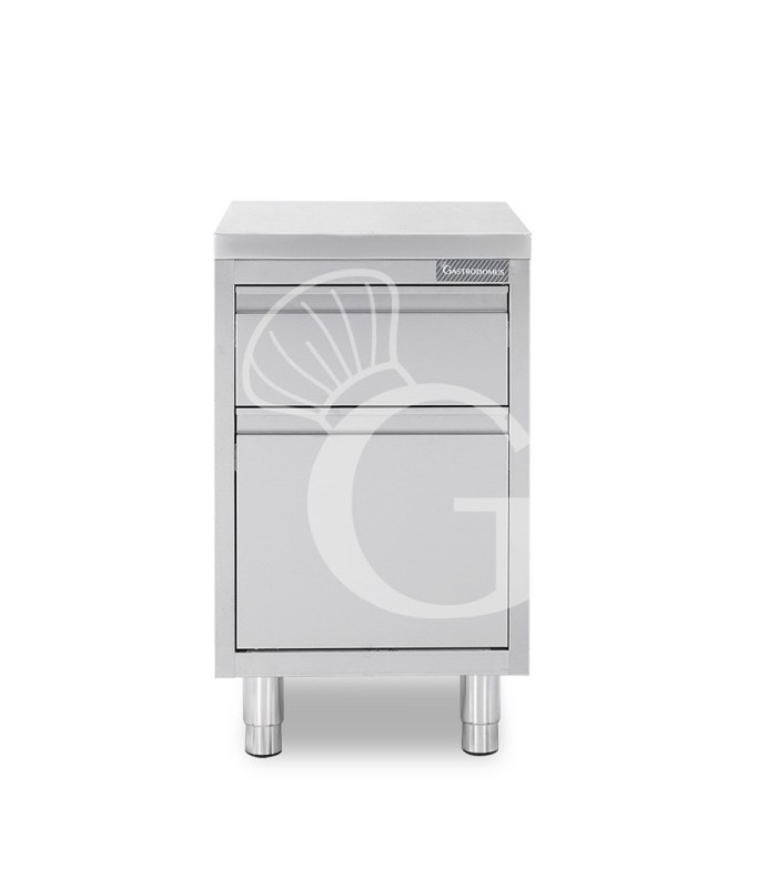 Cassettiera inox con cassetto e bottigliera, L 500 x P 700 x H 850 mm