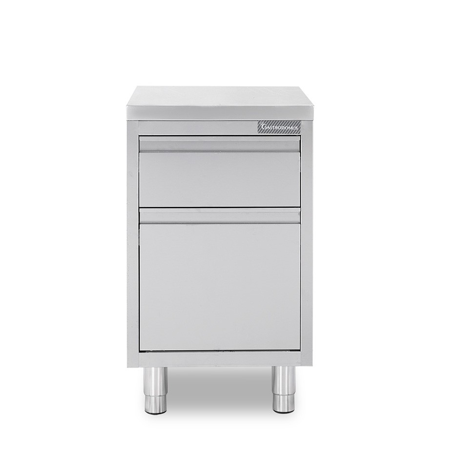 Cassettiera inox con cassetto e bottigliera, L 500 x P 700 x H 850 mm
