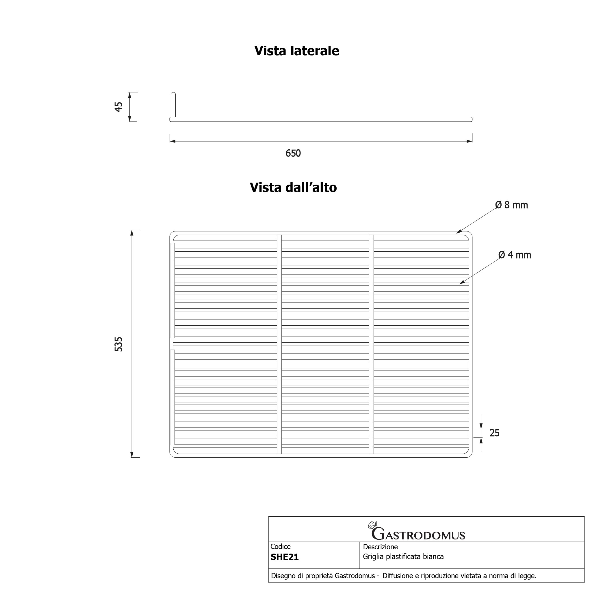 Griglia in Acciaio Inox GN 2/1 650x530 mm per Forni Professionali