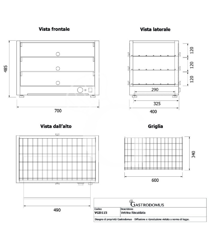 Vetrina Riscaldata vetro e inox +30°C/+90°C 115 LT L 700 mm x P 400 mm x H 485 mm