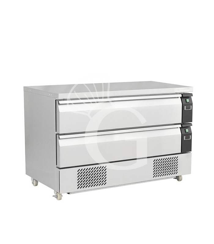 Cassettiera doppia refrigerata con ruote, 6xGN1/1, conversione di temperatura da negativa a positiva, due unità refrigeranti