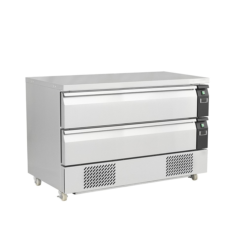 Cassettiera doppia refrigerata con ruote, 6xGN1/1, conversione di temperatura da negativa a positiva, due unità refrigeranti