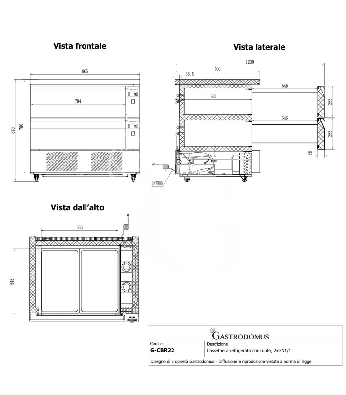 Cassettiera doppia refrigerata con ruote, 4xGN1/1, conversione di temperatura da negativa a positiva, due unità refrigeranti