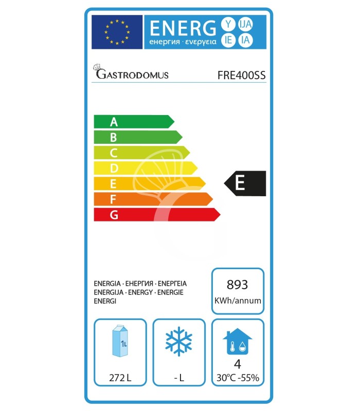 Armadio Refrigerato Statico in acciaio inox +2°C/+8°C 272 LT Classe energetica E