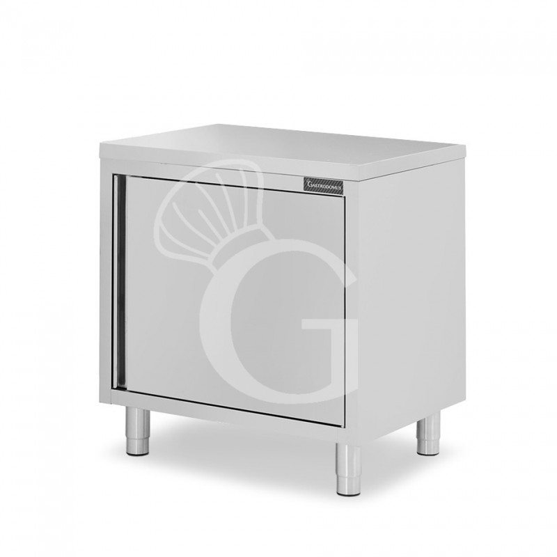 Tavolo armadiato inox con 1 porta battente, L 800 mm x P 700 mm x H 850 mm