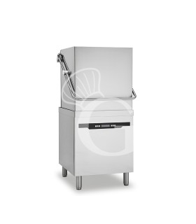 Lavastoviglie a capotta elettronica 50×50 con recupero del vapore, dosatori e pompa di scarico
