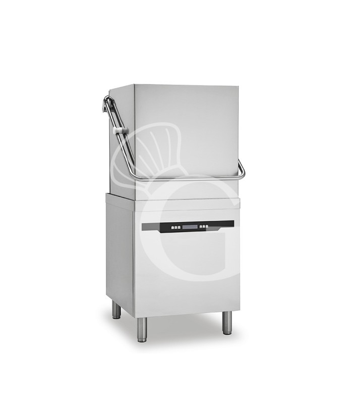 Lavastoviglie a capotta elettronica 50×50 con recupero del vapore, dosatori e pompa di scarico