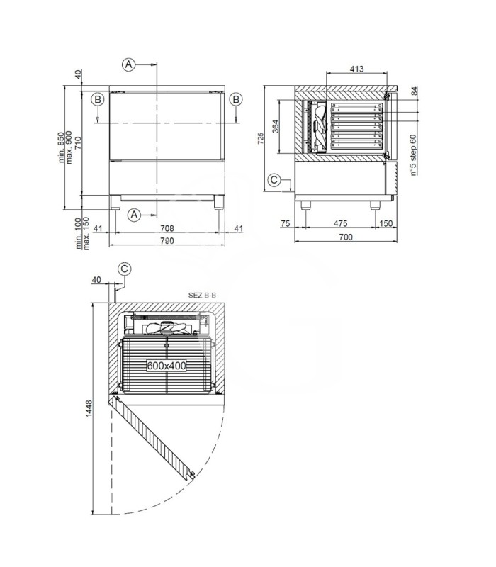 Abbattitore digitale di temperatura premium in acciaio inox - 5 GN 1/1 o 600x400 mm, -18°/+3°C - adatto per gelato
