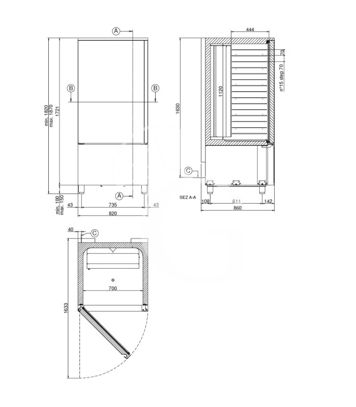 Abbattitore digitale di temperatura in acciaio inox adatto anche per gelato - 15 teglie o griglie GN 1/1 o 600x400 mm, -18°/+3°C