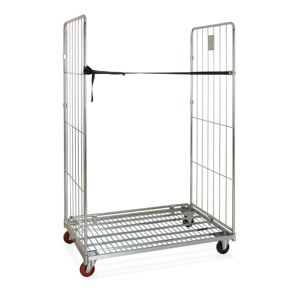 Carrello "roll container" con base+2 sponde, 1 cinghia - L 1020 mm x P 810 mm x H 1800 mm