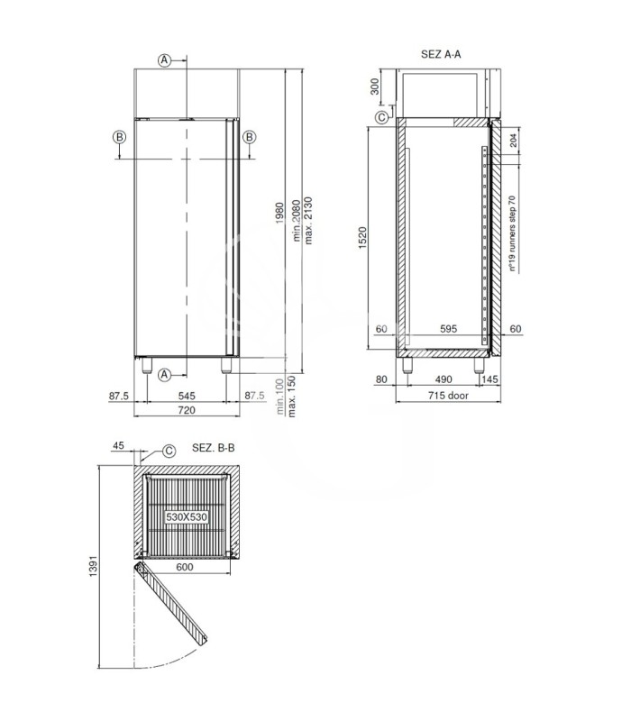 Armadio Refrigerato Ventilato porta vetro 0°C/+10°C 600 LT