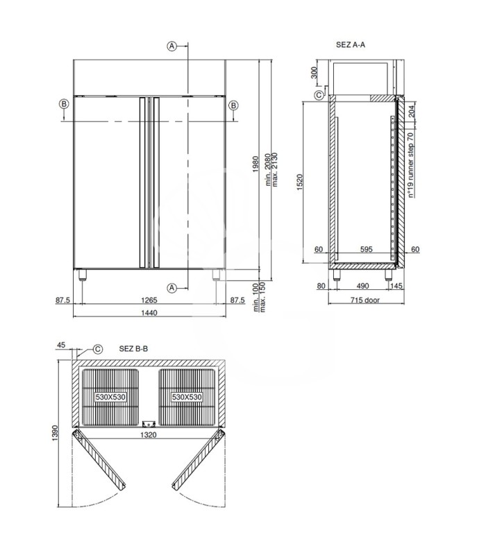 Armadio Refrigerato Ventilato 2 porte 0°C/+10°C 1200 LT classe energetica classe C