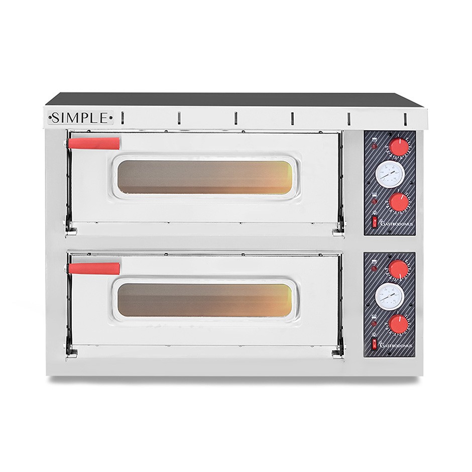 Fornetto Elettrico 2 pizze Ø 450 mm 2 camere potenza 8 Kw porta vetro con luce - Completo di guide per inserimento delle teglie
