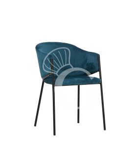 Sedia con struttura in metallo verniciato e rivestimento imbottito in velluto o tessuto