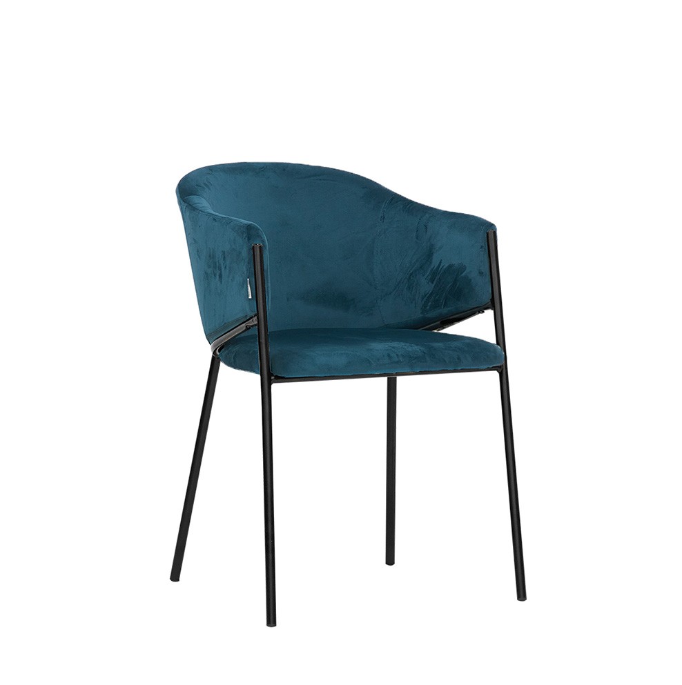 Sedia con struttura in metallo verniciato e rivestimento imbottito in velluto o tessuto