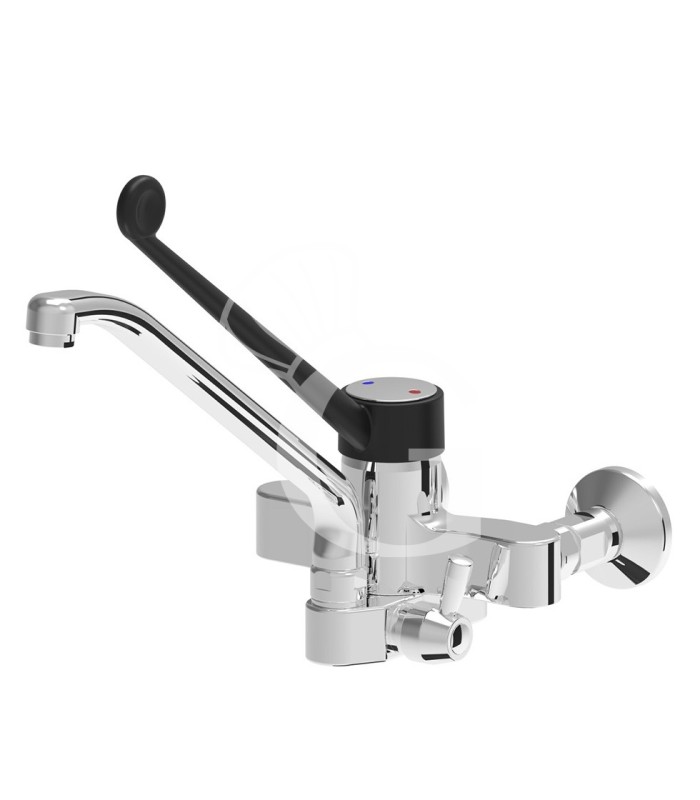 Rubinetto miscelatore biforo monocomando a muro con attacco doccia - L 200 mm