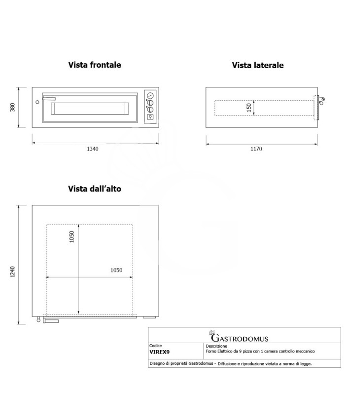 Forno Elettrico per 9 pizze diametro 350 mm 1 camera controllo meccanico 13,1 Kw