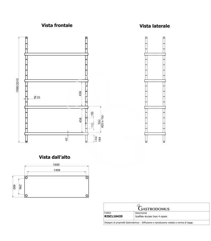 Scaffale Acciaio Inox 4 ripiani L 1600 x P 400 x H 2000 mm