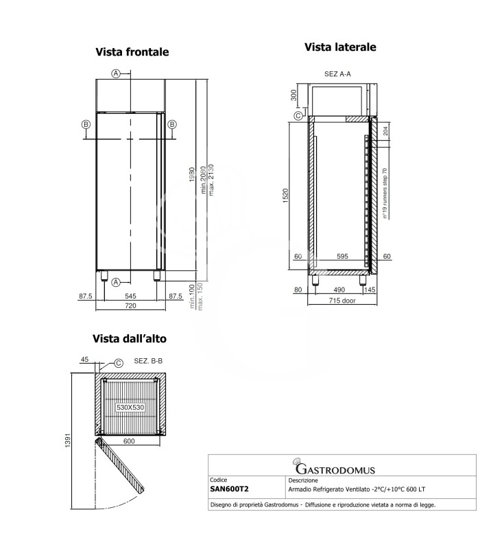 Armadio Refrigerato Ventilato -2°C/+10°C 600 LT classe energetica B