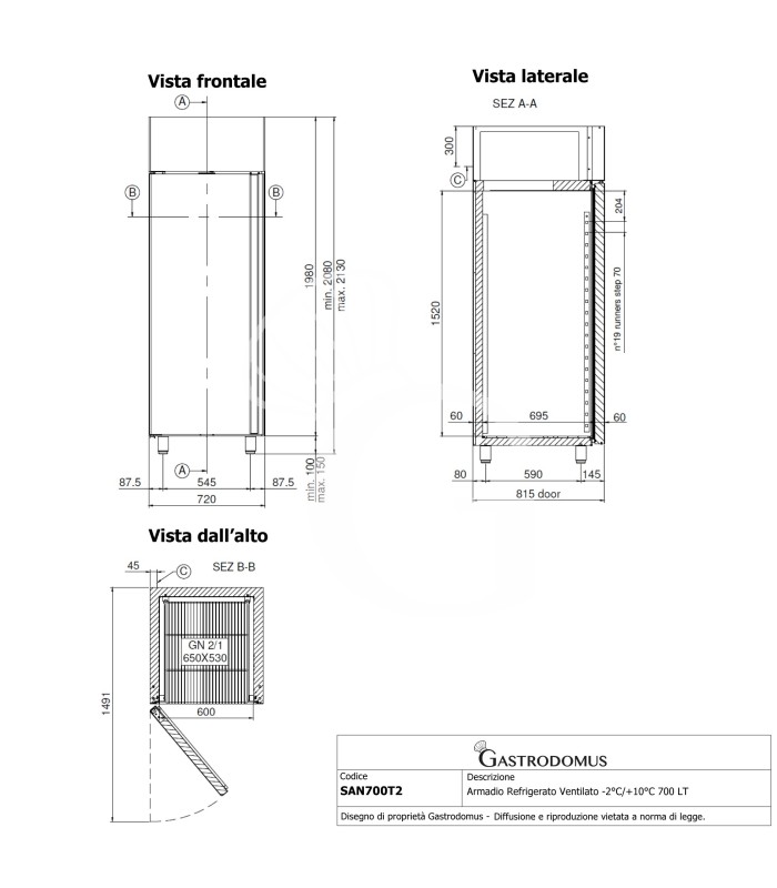 Armadio Refrigerato Ventilato -2°C/+10°C 700 LT classe energetica B
