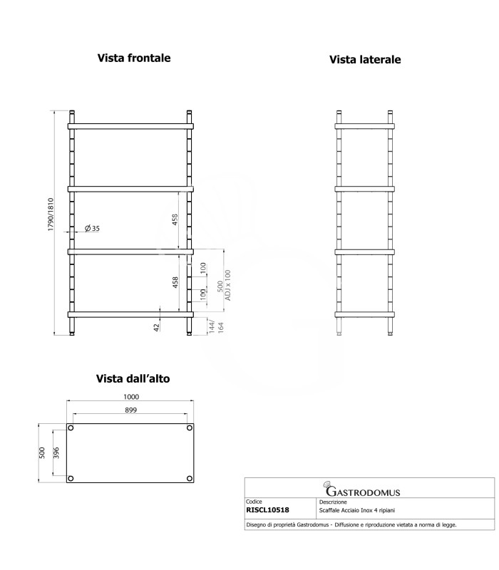 Scaffale Acciaio Inox 4 ripiani L 1000 x P 500 x H 1800 mm