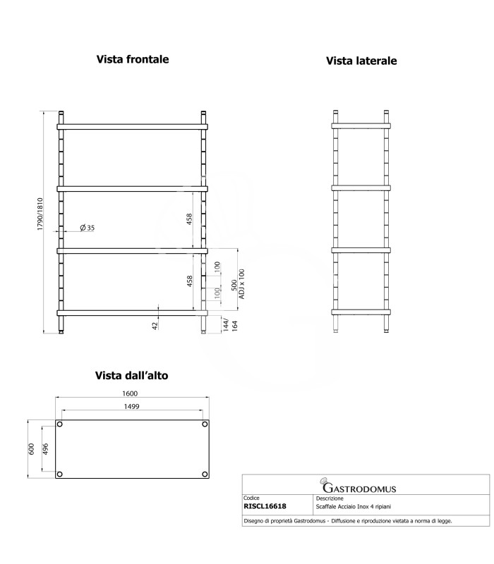 Scaffale Acciaio Inox 4 ripiani L 1600 x P 600 x H 1800 mm