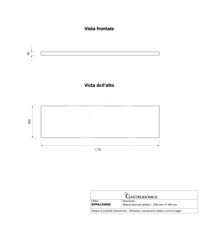 Ripiano liscio per pensile L 1300 mm x P 400 mm
