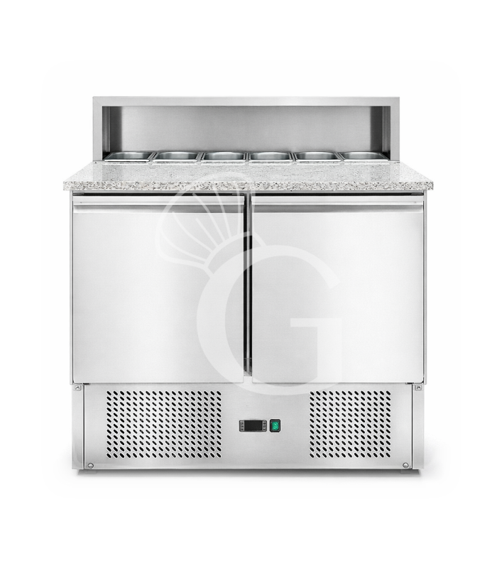 Saladette refrigerata 2 porte, temperatura +2°C/+10°C, piano in granito