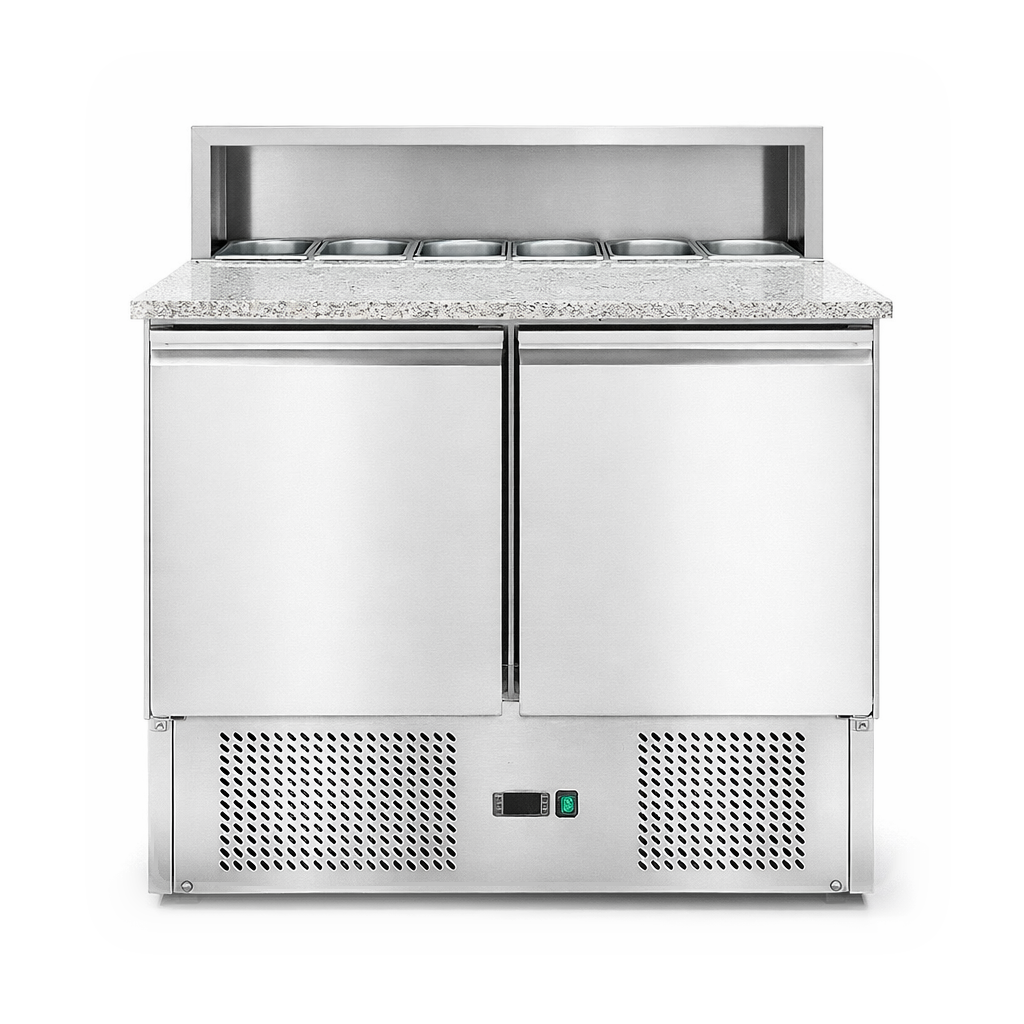 Saladette refrigerata 2 porte, temperatura +2°C/+10°C, piano in granito